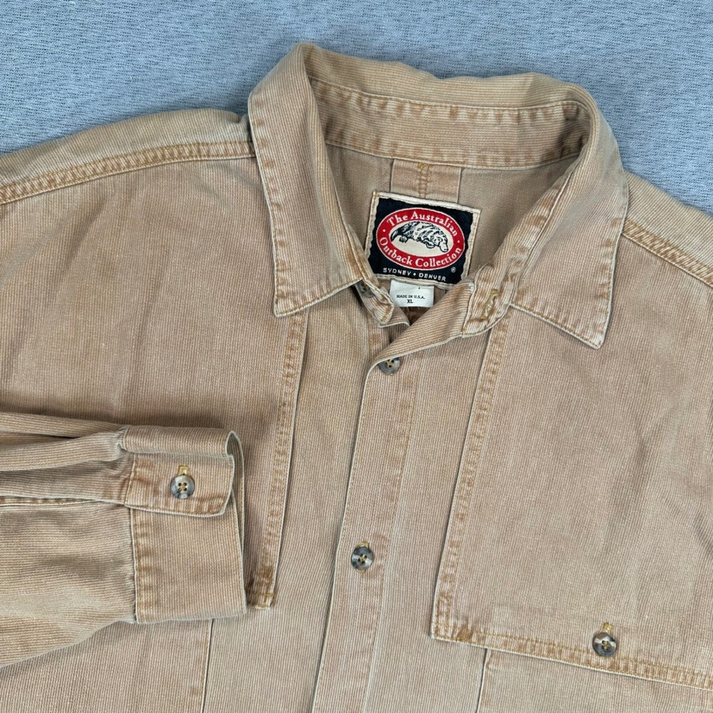 Australian Outback Collection Shirt Mens XL Tan Corduroy Workwear Made in USA